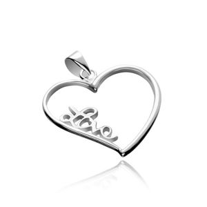 Srebrny wisiorek 925 - kontur dużego serca z napisem Love