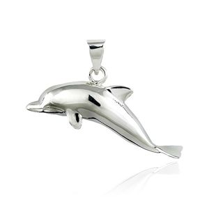 Srebrny wisiorek 925 - skaczący delfin, 37 mm