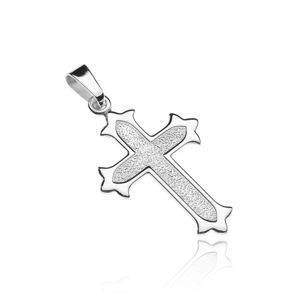 Srebrny wisiorek 925, krzyż - rozdzielone ramiona z lśniącą obwódką, ziarnisty środek