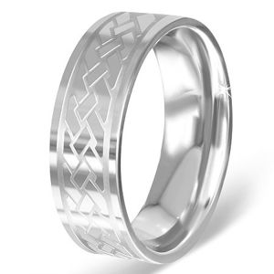 Srebrzysty pierścionek ze stali chirurgicznej z grawerowanym celtyckim wzorem  - Rozmiar : 54
