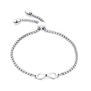 Stalowa bransoleta srebrnego koloru - wypukły symbol INFINITY, grubszy łańcuszek, przesuwane zapięcie