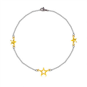 Stalowa bransoletka - trzy gwiazdki w złotym kolorze, delikatny łańcuszek
