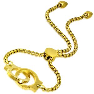 Stalowa bransoletka w złotym kolorze - kwadratowe elementy, kajdanki