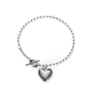 Stalowa bransoletka - zawieszka w kształcie serca z nacięciami, łańcuszek wojskowy, srebrny kolor