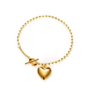 Stalowa bransoletka - zawieszka w kształcie serca z nacięciami, łańcuszek wojskowy, złoty kolor