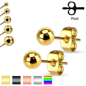 Stalowe kolczyki w kształcie kulek, zapięcie na sztyft, różne kolory, 2 mm - Kolor: Złoty