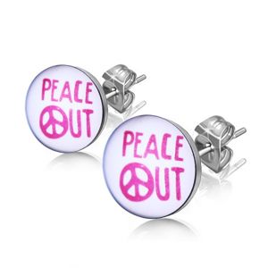 Stalowe kolczyki z napisem "PEACE OUT" 