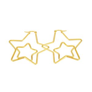 Stalowe kolczyki złotego koloru - podwójny zarys gwiazd, angielski zamek