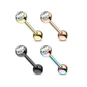 Stalowy 316L piercing do języka - barbell, dwie kuleczki, okrągły kryształ, PVD, 16 mm - Kolor: Tęczowy
