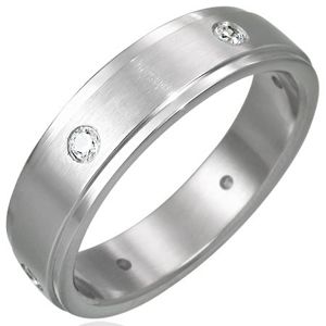 Stalowy matowy pierścionek - 6 cyrkonii na obwodzie - Rozmiar : 63