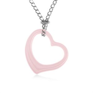 Stalowy naszyjnik, różowy ceramiczny zarys serca, łańcuszek srebrnego koloru