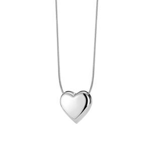 Stalowy naszyjnik srebrnego koloru - lśniące wypukłe serce, okrągły łańcuszek z wężowym wzorem