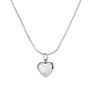 Stalowy naszyjnik, srebrny kolor - subtelny łańcuszek, zawieszka serce z tęczowymi refleksami