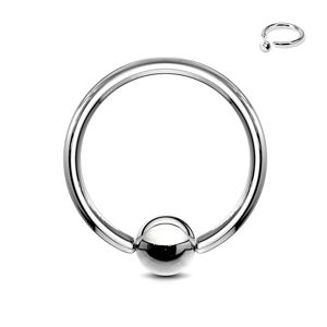 Stalowy piercing - kółko z kuleczką srebrnego koloru, grubość 0,8 mm - Grubość x średnica x rozmiar kulki: 0,8 x 11 x 3 mm