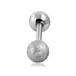 Stalowy piercing do ucha - gładka piaskowana srebra kuleczka, 16 mm