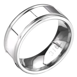 Stalowy pierścień - obrączka z dwoma nacięciami na brzegach, płaska - Rozmiar : 62