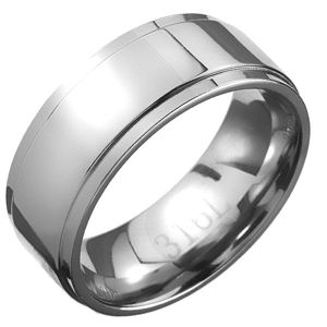 Stalowy pierścień - srebrna obrączka ze środkowym pasem - Rozmiar : 59