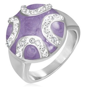 Stalowy pierścień - wypukłe fioletowe koło, cyrkoniowe półksiężyce - Rozmiar : 57