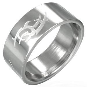 Stalowy pierścień lśniący, matowy symbol Tribal - Rozmiar : 62