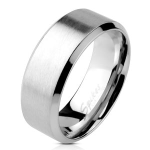 Stalowy pierścień srebrnego koloru - matowy pasek na środku, błyszczące linie wzdłuż krawędzi, 4 mm - Rozmiar : 49