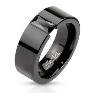 Stalowy pierścień w kolorze czarnym - błyszcząca czarna cyrkonia, 6 mm - Rozmiar : 70