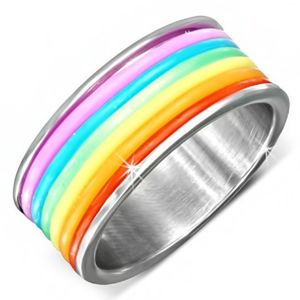 Stalowy pierścień z kolorowymi gumowymi paseczkami - Rozmiar : 62