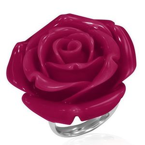 Stalowy pierścionek  - czerwona róża wykonana z żywicy - Rozmiar : 55
