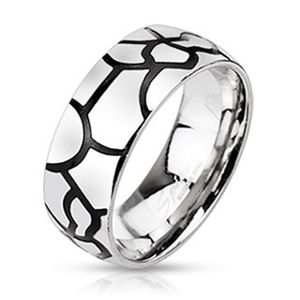 Stalowy pierścionek - imitacja czarnych pęknięć - Rozmiar : 52