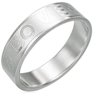 Stalowy pierścionek - LOVE, czterolistna koniczyna - Rozmiar : 59