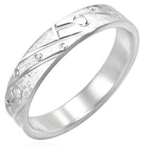 Stalowy pierścionek - matowy z wygrawerowany wzorem - Rozmiar : 56