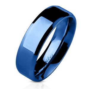 Stalowy pierścionek - niebieska płaska obrączka, 6 mm - Rozmiar : 54
