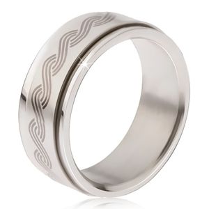 Stalowy pierścionek - obracająca się matowa obręcz, nadruk plecionka - Rozmiar : 70