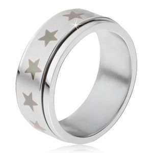 Stalowy pierścionek - obracająca się matowa obręcz, nadruk szare gwiazdy - Rozmiar : 69