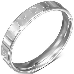 Stalowy pierścionek - obrączka, napis I LOVE YOU, symbol kobiety i mężczyzny - Rozmiar : 52