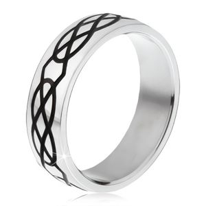 Stalowy pierścionek - obrączka w srebrnym kolorze, wzór z łezek i rombów - Rozmiar : 57