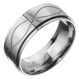 Stalowy pierścionek - obrączka z dwiema falami - Rozmiar : 65