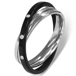 Stalowy pierścionek - podwójny, srebrny i czarny - Rozmiar : 55