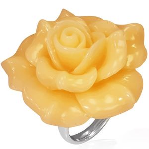 Stalowy pierścionek - rozkwitnięta żółta róża, żywica - Rozmiar : 49