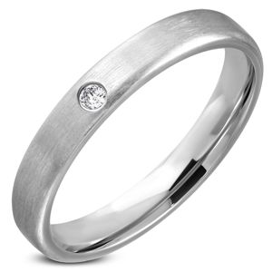 Stalowy pierścionek - srebrna obrączka z przeźroczystym kamyczkiem - Rozmiar : 59