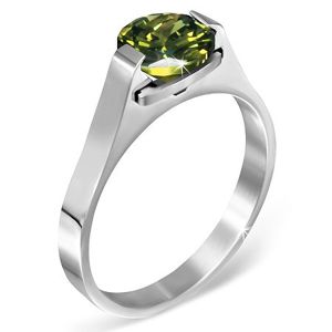 Stalowy pierścionek - zielony kamień księżycowy "Maj", poprzeczne uchwyty - Rozmiar : 59