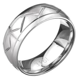 Stalowy pierścionek - zygzak, srebrna powierzchnia - Rozmiar : 65