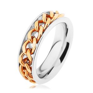 Stalowy pierścionek, łańcuszek złotego koloru, lustrzany połysk - Rozmiar : 56