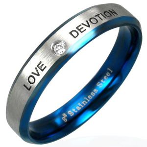 Stalowy pierścionek LOVE DEVOTION z cyrkonią - Rozmiar : 57