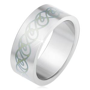 Stalowy pierścionek, matowa równa powierzchnia, ornament ze skręconych linii - Rozmiar : 58