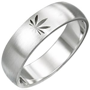 Stalowy pierścionek motyw marihuana - Rozmiar : 56