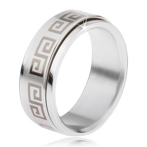 Stalowy pierścionek, obracająca się matowa obręcz, klucz grecki w szarym kolorze - Rozmiar : 59