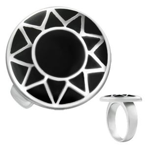 Stalowy pierścionek okrągły ze srebrnym obrysem słońca - Rozmiar : 62