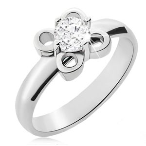 Stalowy pierścionek srebrnego koloru, kwiatek z przezroczystą cyrkonią - Rozmiar : 54