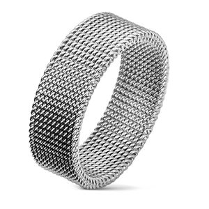 Stalowy pierścionek srebrnego koloru z plecionym drucianym wzorem, 8 mm - Rozmiar : 54