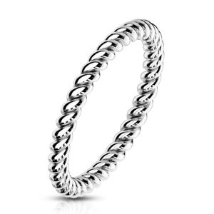 Stalowy pierścionek w kolorze srebrnym - skręcone błyszczące paski, 2 mm - Rozmiar : 48